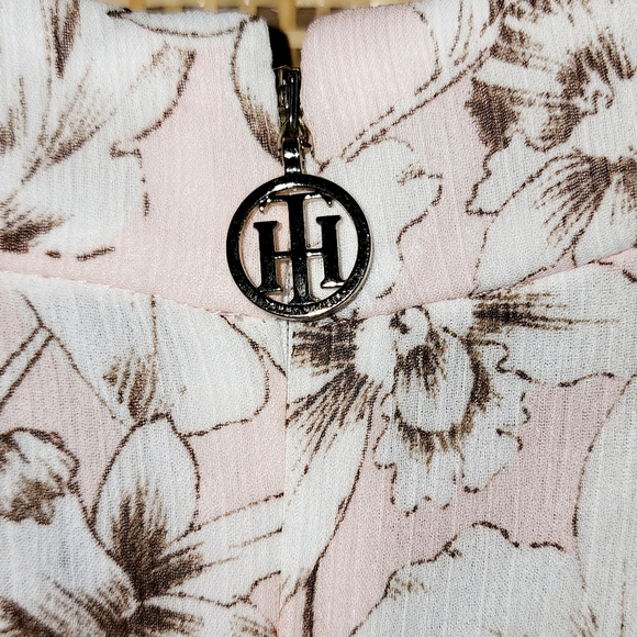 🌸TOMMY HILFIGER Pink Floral chiffon midi dress with belt size 4 - Picture 7 of 10